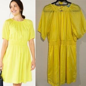 Draper James RSVP Women’s Midi Dress XL Yellow Linen Blend Smocked Waist